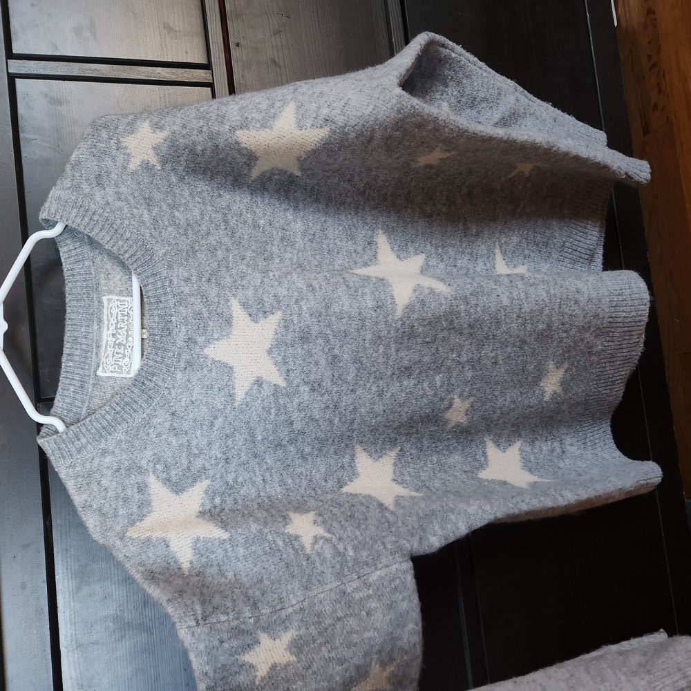 Pink Martini Gray and White Star Crew Neck Sweater